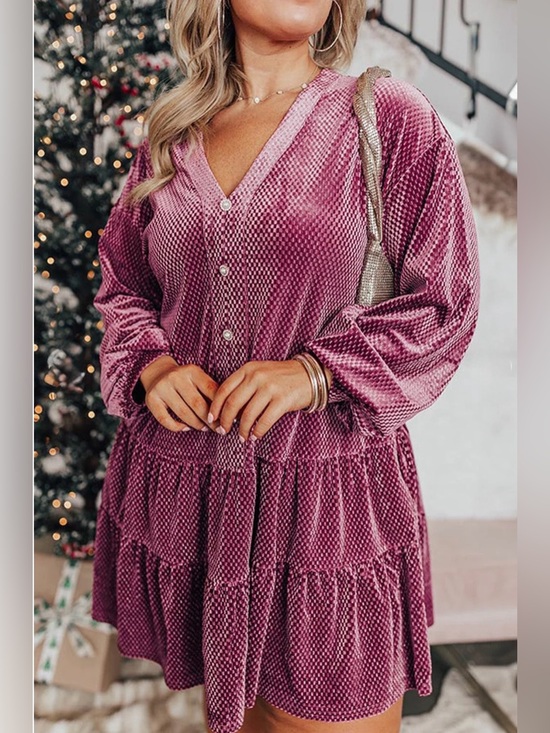 Impressions Dresses & Skirts - Fall Winter Textured Velvet Tiered Button V Neck Mini
Dress